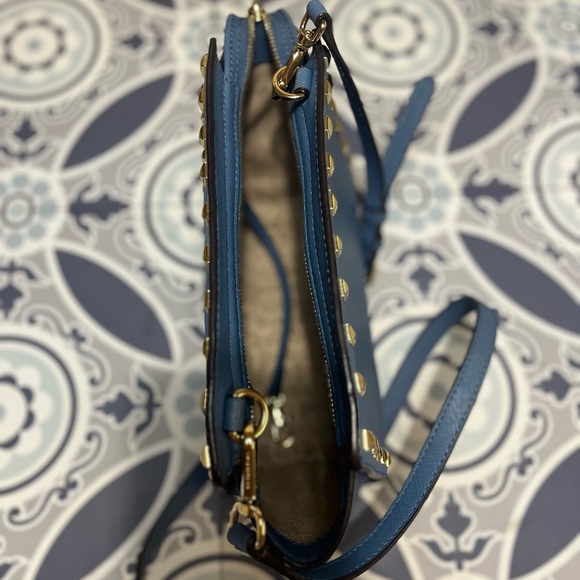 Michael Kors Blue and Gold Crossbody Bag with Studded Details, Saffiano Leather - Picture 5 of 16